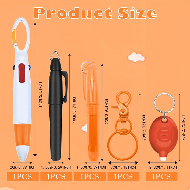 Daemson Nurse Pen Set, Badge Reel Pen Include Highlighter, Permanent Marker, LED Keychain Flashlight, Ballpoint Pen, and Nursing Keychain Clip (Orange) - Image 2